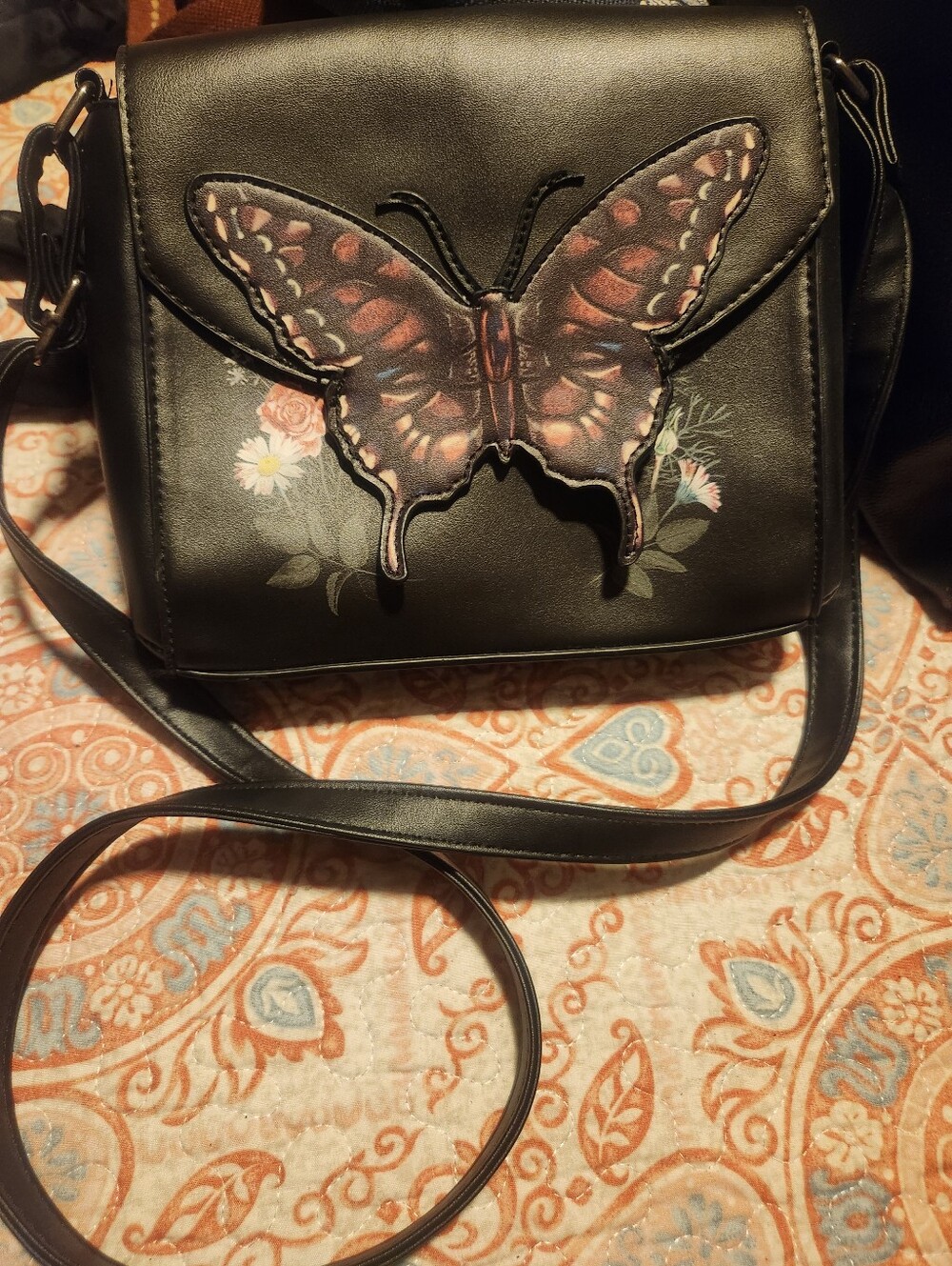 Thorn & Fable Butterfly Crossbody Bag - Floral Accent